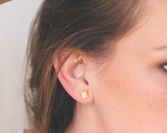 Gold earrings, gold stud earrings, square earrings, geometric earrings, 18k gold studs, tiny minimalist earrings, bridesmaids gifts