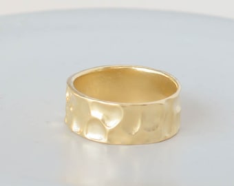Gold thumb ring, Hammered textured wide  gold ring