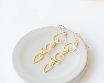 Gold drop Earrings, Long gold Boho Earrings, pierced earrings, ethnic earrings, Gold drop Earrings,