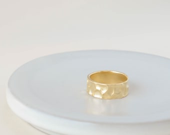 Gold statement ring, Hammered gold ring, thick gold band, affordable wedding band, dainty gold ring,