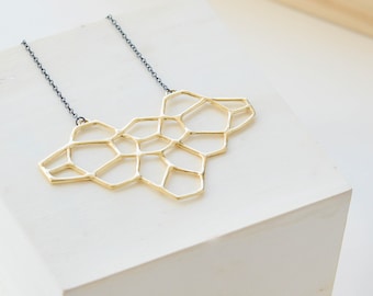 Geometric Honeycomb Statement Necklace - Gold Plated - Gold Plated Necklace, Womens Necklace, Gold statement Necklace, modern Jewelry