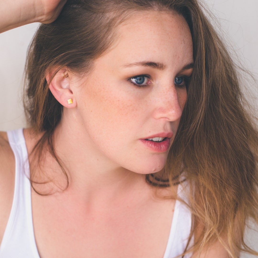 Gold Earrings Gold Stud Earrings Square Earrings Geometric - Etsy