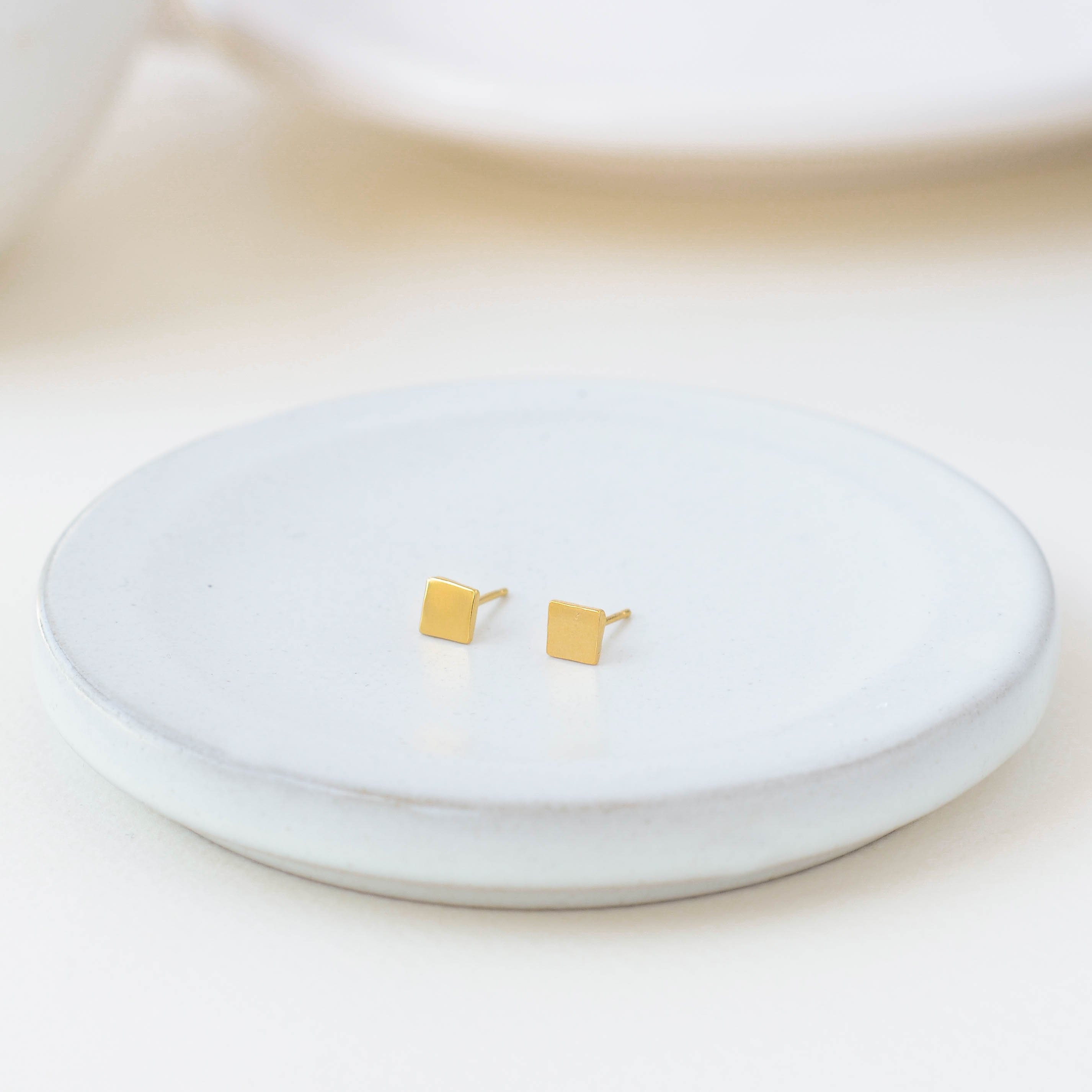 Gold Earrings Gold Stud Earrings Square Earrings Geometric - Etsy