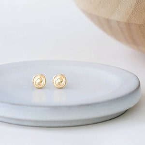 Gold earrings, women earrings, round earrings, stud earrings, spiral earrings, small earrings, tiny earrings, sleeping earrings image 2