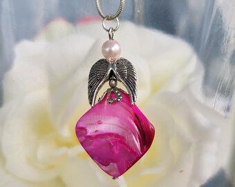 Rose Pink Seashell Angel Necklace - 18 Inch Chain