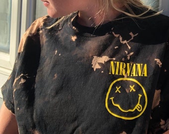 Nirvana Bleached Unisex Tie-Dye Band T-shirt • Vintage Inspired Grunge Reverse Bleached Tee • 90s Rock Tee • Bleach Style Top