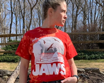 Jaws Tie-Dye Vintage Inspired Bleached Iconic Movie Tee • 70's Movie T-shirt • Bleached Classic Horror Film Tee • 1970's Horror Movies