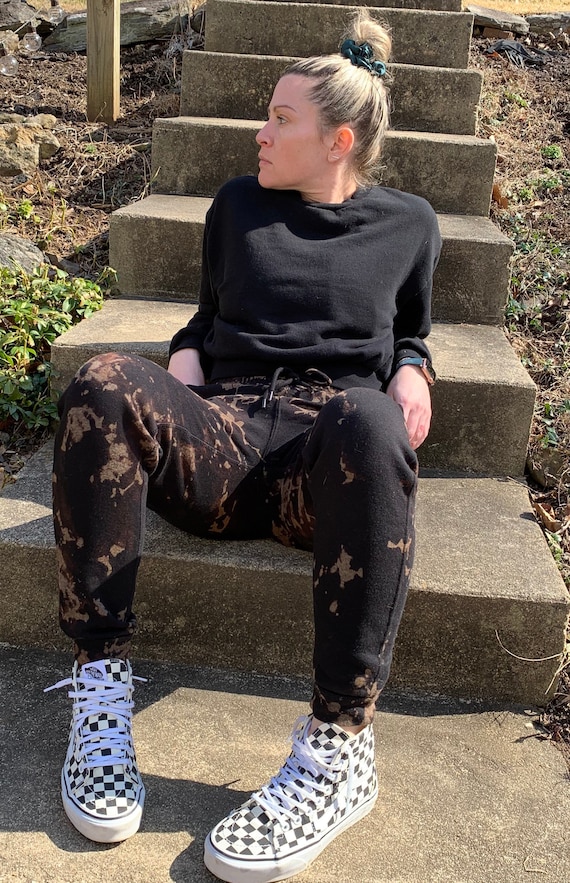 Tie-dye Reverse Bleached Black Sweatpants W/ Pockets and Drawstring  Waistband - Etsy