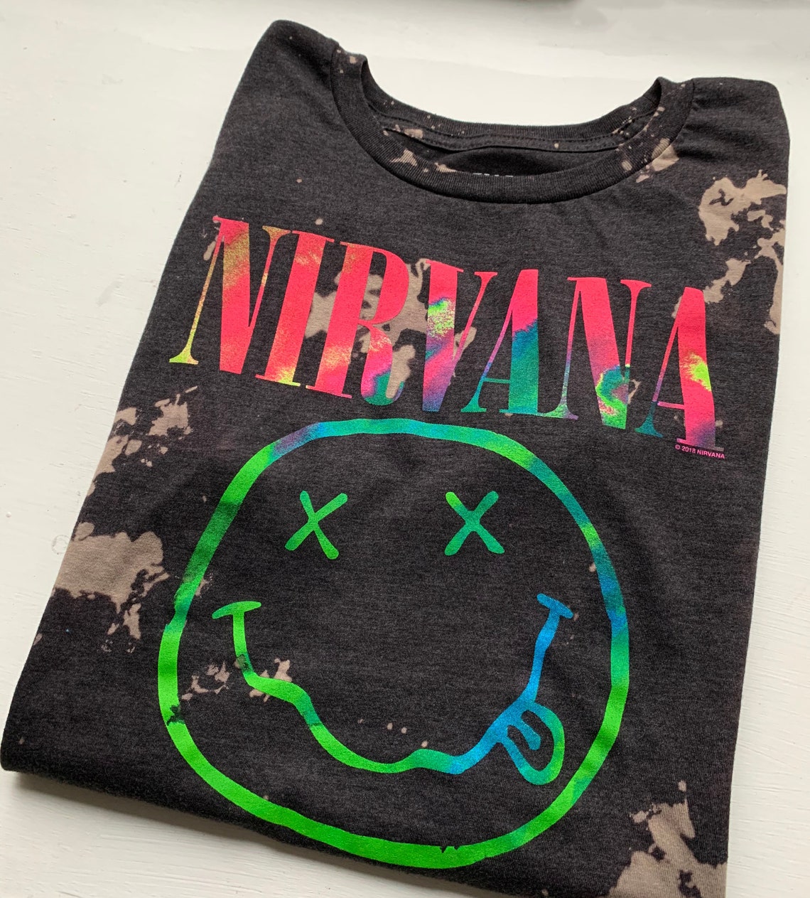 Nirvana Tie Dye Bleached Band Reverse Bleach T-shirt Vintage - Etsy