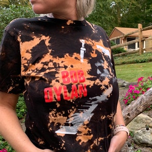 Bob Dylan Tie-Dye Vintage Inspired Shirt Bleached T-shirt • 70&#39;s Rock Band Tee Bleached • Bleach Rocker Band Tee • 60’s Rock • Folk Rock Tee