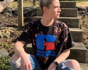 Russell Athletic Reverse Tie-Dye Bleached Vintage Inspired T-shirt • Russell Vintage Tee • Bleached Athletic 1980's Vintage Inspired Tee