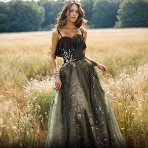Green prom dress,Fairy Prom dress,tulle dress,fairycore dress,corset wedding dress,elven dress,prom dress ball gown,fairy ball gown