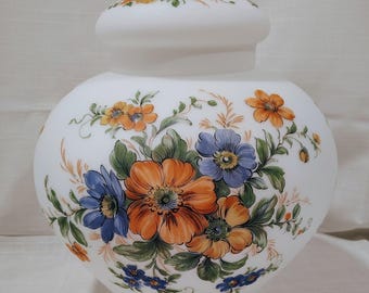 Big And Beautiful 1970s Murano  Opaque Floral Glass Ginger Jar 16"Tall 35"Round