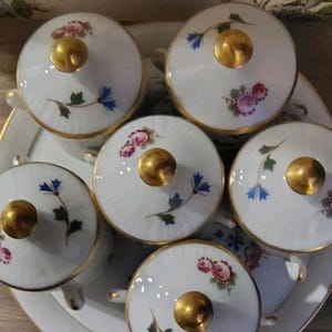 Vintage zalfpotdeksel gouden randpaar Frankrijk lourioux PORSELEINEN BLOEMEN
