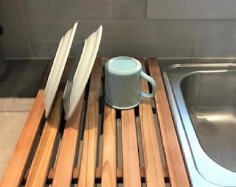 Wooden Dish Rack, Dish Drying Tray, Slats Drying Rack , kitchen decor counter, kitchen essentials " walnut"