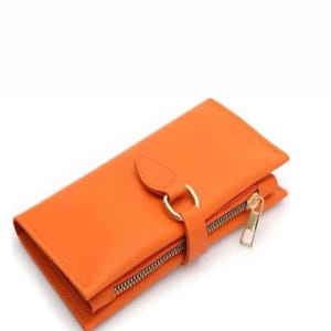 Cartera de mujer La mejor cartera de cuero para viajes diarios, tarjetero hecho a mano con diseño elegante, ligera, cartera naranja