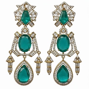 Designer doblet statement earrings gold and green combination