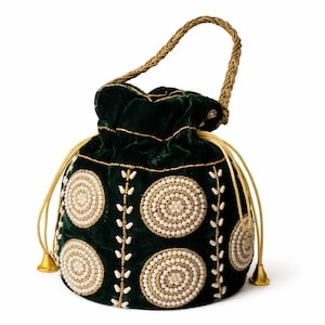 Jute potli black velvet with embroidery bag