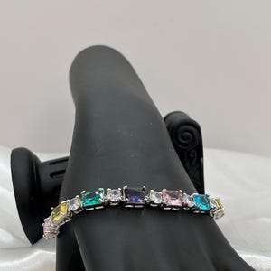 CZ collection cubic zirconia silver bracelet multi color glass stone flexible bracelet good quality
