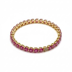 Sterling Silver Bracelet with AD Gold Stone and Ruby Accent