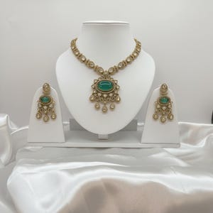 New Tyani kundan Necklace Pandel Style with Mint color contrast and Earrings Set