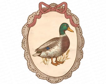 Vintage Thrifted Mallard Duck Png, Grandma Core Shirt Design, Coquette CottageCore Oval Frame 90s Hunting Sublimation, Homestead Digital
