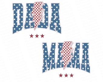 Patriotic Family Matching Png, 4th Of July Png, Mama Dada Mini Png, Red White Blue Lightning Bolt Stars Png, USA Family Matching Shirt