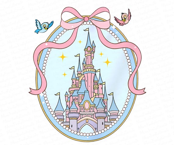 Magical Castle Coquette with Pink bow PNG, Magic Kingdom Sleeping Beauty Digital, Cartoon Pink Ribbon Png, Princess Png for Family Vacation