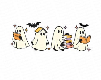 Funny Book Lover Halloween PNG, Cute Ghost Book Nerd, Ghost Halloween PNG, Ghost PNG, Teacher Png, Librarian Sublimation, Spooky Season Png