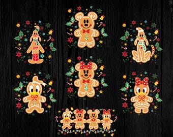 Mickey and Friends Ginger Cookies Christmas Family Matching Bundle Png, Custom All Characters Disneyland Christmas Png, Christmas Png Files