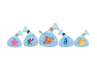 Cute Fish In Bag Png, Finding Fish Png, Cartoon Aquarium Animals Png, Nemo and Friends, Family Vacation Svg, Family Trip Svg, Vacay Mode Svg