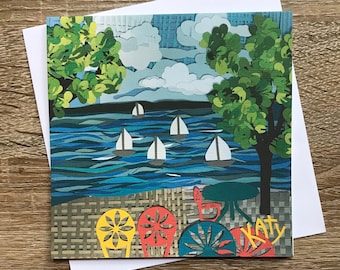 One Blank Notecard (and Envelope) Featuring Cut Paper Artwork "The Union" by Katy Clark. MADE IN USA.