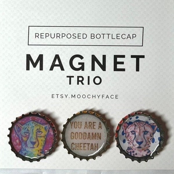 Bottlecap Magnet Trio "Goddamn Cheetah Theme"