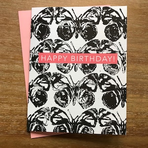 Butterfly Lino Print Art Notecard by Katy Clark (blank) and Corresponding Envelope.  MADE IN USA.