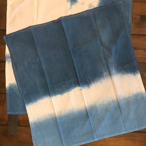 Set of Two 28&quot; x 28&quot; Flour Sack Dish Towels Hand-Dyed Japanese Shibori-Style with Indigo.  130 Thread Count Cotton