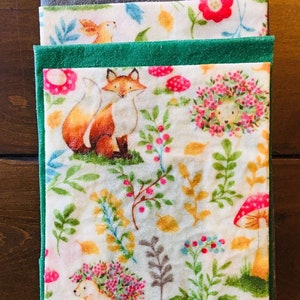Beeswax Food Wrap Pack Set of 4 - Woodland Animal Theme with Foxes, Bunnies and Hedgehogs- great gift for a chef! sku BWW4PKWFA