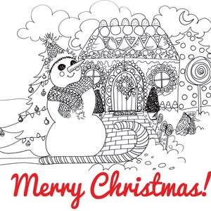 Set of 10 Merry Christmas Cards (8&quot; x 5.5&quot;)  and 10 Envelopes featuring a snowman sledding over to Gingy&#39;s House by Katy Clark.