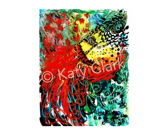 Abstract Bird Art Print, Bright Colors, Unframed (8x10 or 5x7)