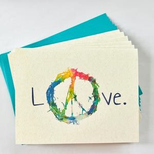 Set of 6 Peace and Love Cards and Corresponding Envelopes by Katy Clark