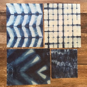 The Blues 4pk -Indigo Dyed Beeswax Food Wraps - LOT of Snack and Small Sizes - Reusable and Eco-Friendly BWWVST4pk