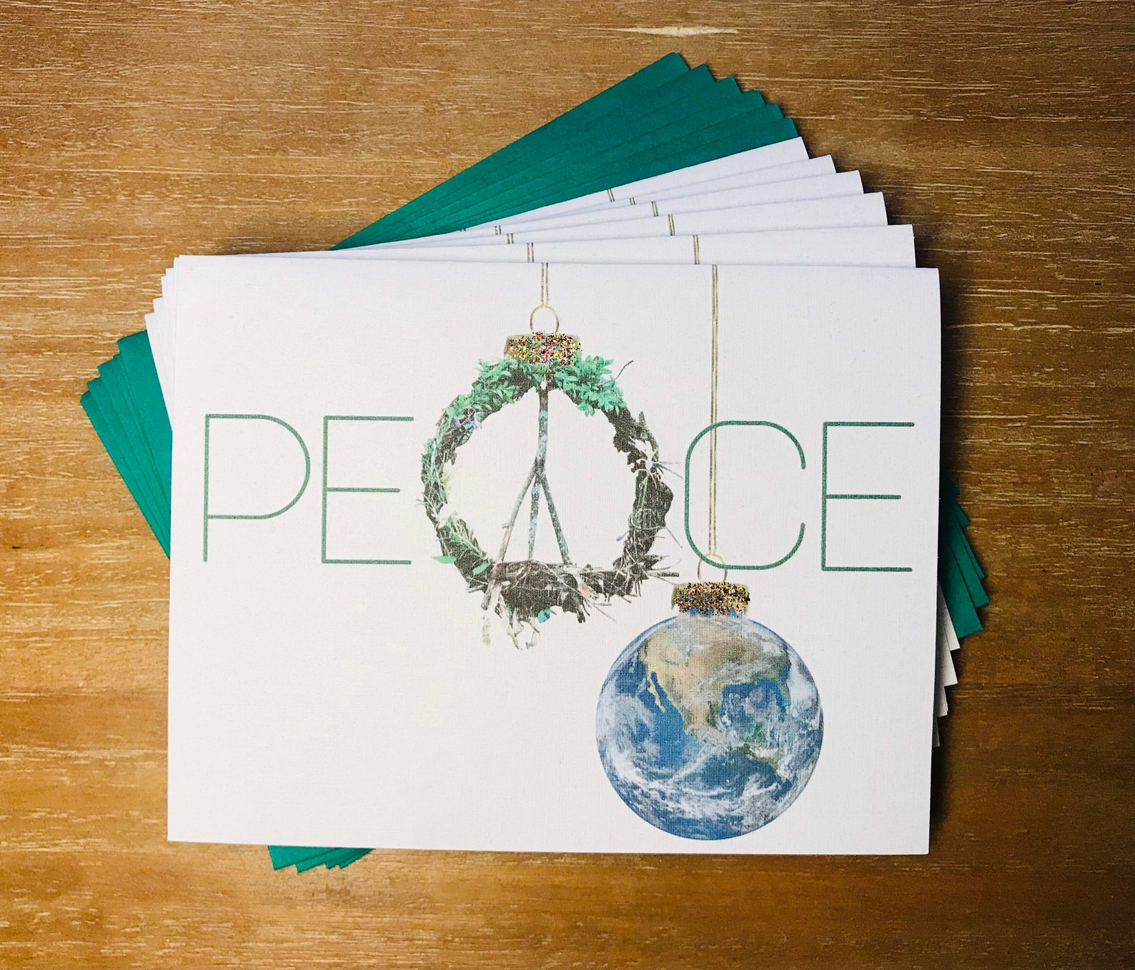Set of 6 Peace on Earth Themed Glittered Holiday Cards and - Etsy