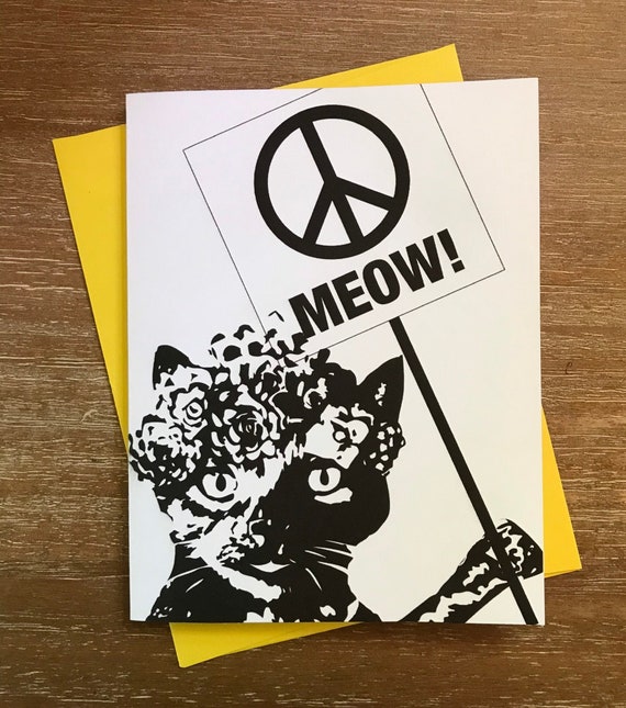 Cinnamon Peace Protest Tabby Cat One Notecard and Corresponding Envelope with art by Katy Clark
