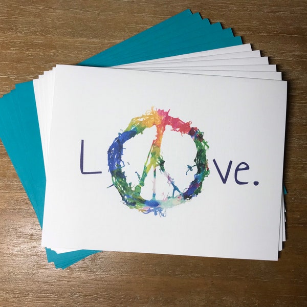 Set of 6 Peace and Love Cards and Corresponding Envelopes by Katy Clark