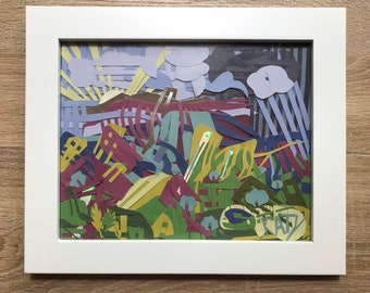 Cut Paper Landscape 10 x 8 framed (12” x 10”) Original Art by Katy Clark