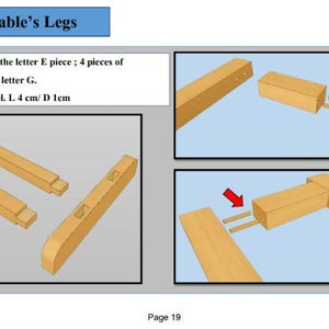 May include: Diagram showing how to attach the legs to a table using dowels. The diagram shows two steps, with the first step showing the dowels being inserted into the leg and the second step showing the leg being attached to the table top. The text in the image reads "Dowel" and "1" and "2".