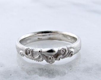 Silver Seafloor Octopus Ring, Slender