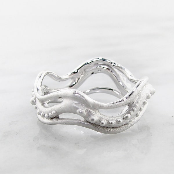 Bague en argent avec pieuvre, tentacules de pieuvre en anneau Currents