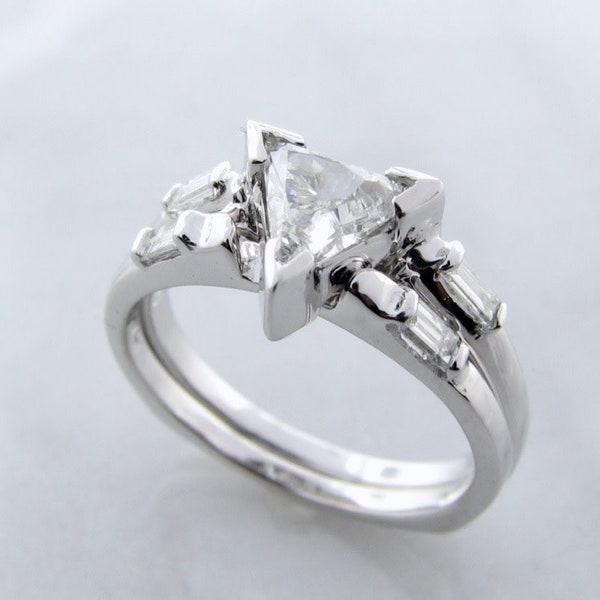 Trillion Cut Diamond White Gold Wedding Ring Set, Peak