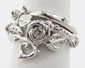 Thorned Rose Wedding Set, Silver Diamond
