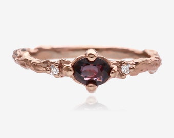 Plummy Purple Sapphire Branch Band in 14k Rose Gold Band with diamonds